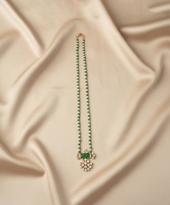 Gold plated green moissanite polki long necklace 3