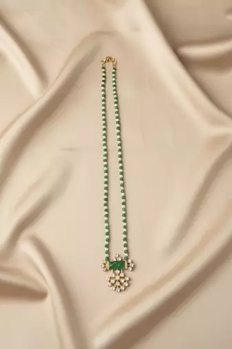 Gold plated green moissanite polki long necklace