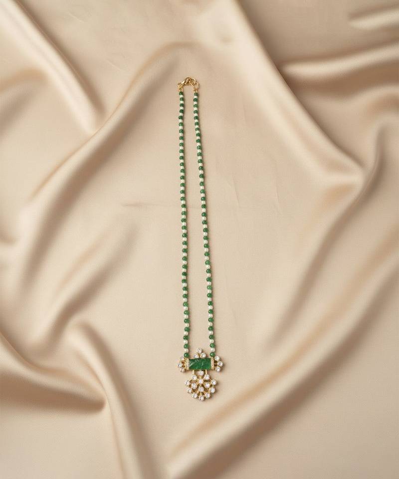 Gold plated green moissanite polki long necklace