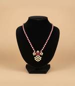 Pink beaded moissanite polki stones long necklace