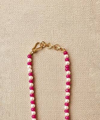 Pink beaded moissanite polki stones long necklace 3