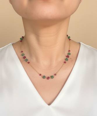 Gold plated multicolor polki stones chain necklace 1
