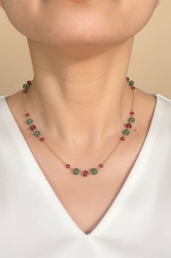 Gold plated multicolor polki stones chain necklace