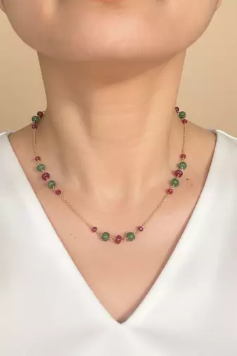 Gold plated multicolor polki stones chain necklace