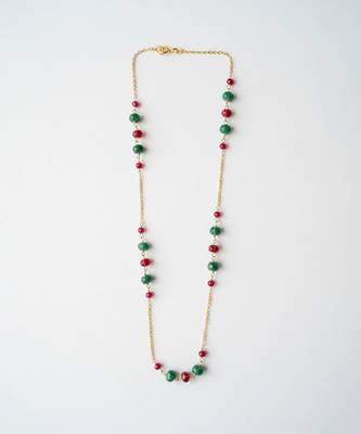 Gold plated multicolor polki stones chain necklace 2