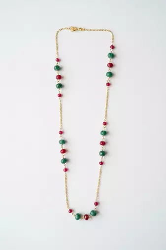 Gold plated multicolor polki stones chain necklace