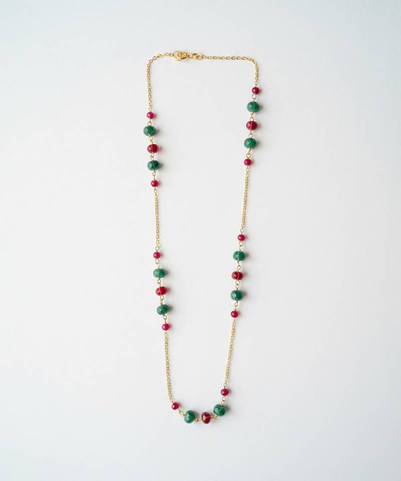 Gold plated multicolor polki stones chain necklace