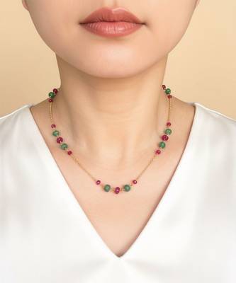 Gold plated multicolor polki stones chain necklace 3