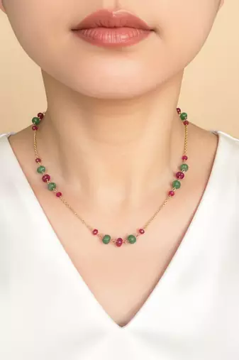 Gold plated multicolor polki stones chain necklace