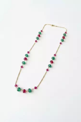 Gold plated multicolor polki stones chain necklace