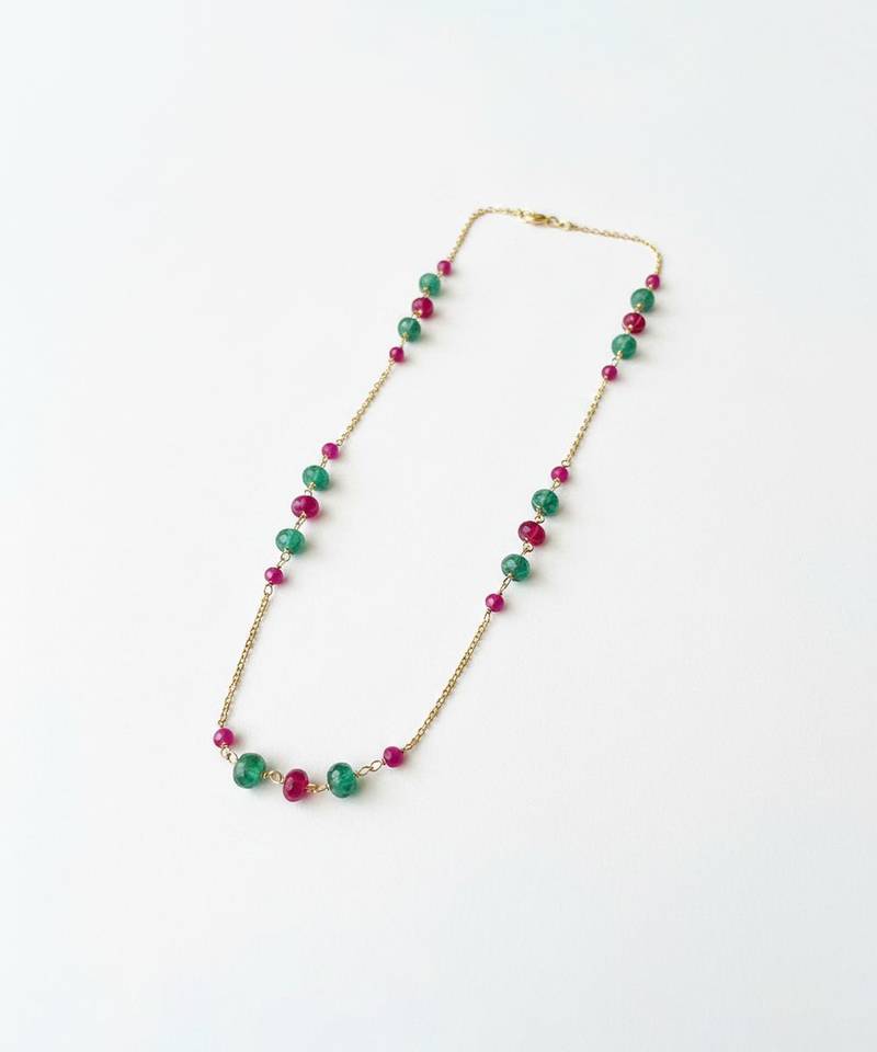 Gold plated multicolor polki stones chain necklace
