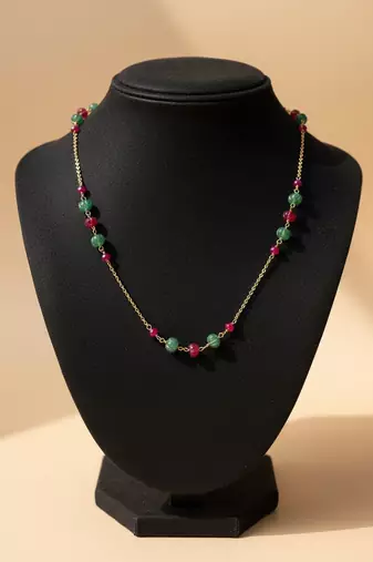 Gold plated multicolor polki stones chain necklace