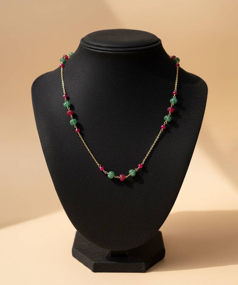 Gold plated multicolor polki stones chain necklace