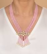 Pink beaded moissanite polki long necklace