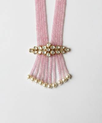 Pink beaded moissanite polki long necklace 2