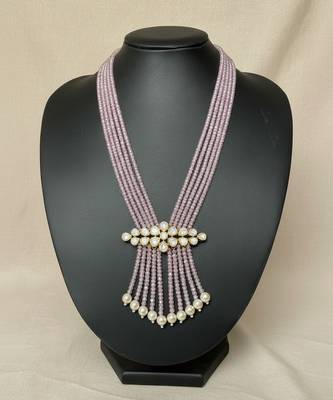 Pink beaded moissanite polki long necklace 3