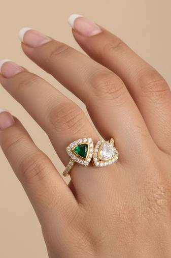 Gold plated green polki stone diamond ring