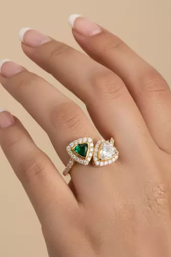 Gold plated green polki stone diamond ring