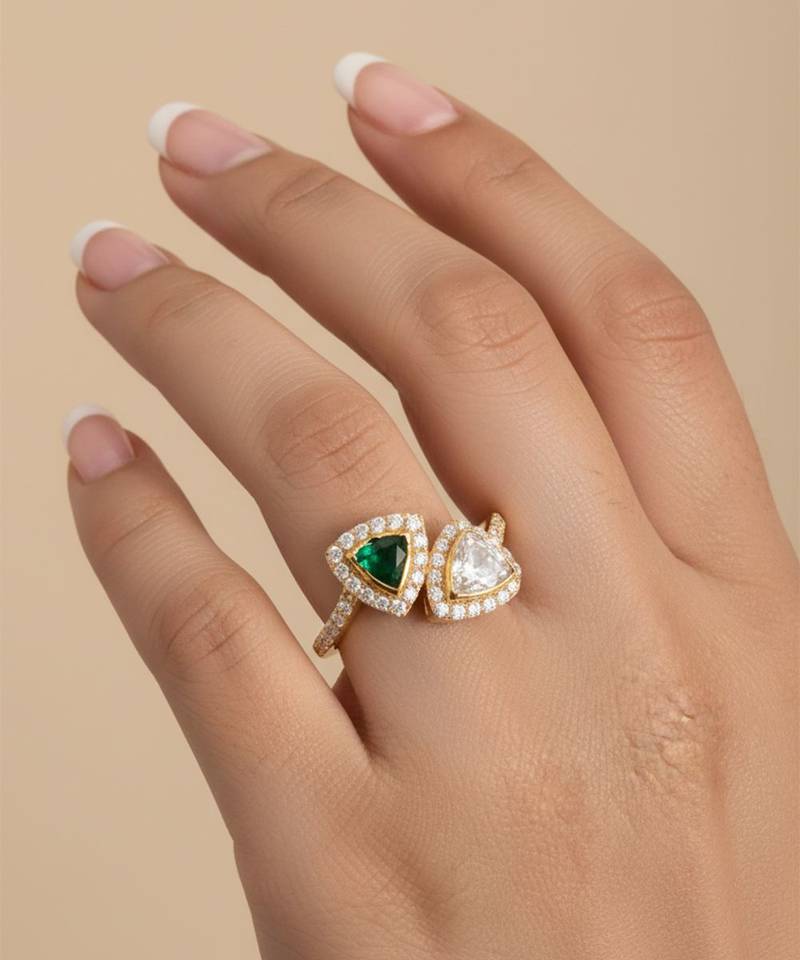 Gold plated green polki stone diamond ring
