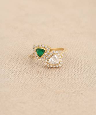 Gold plated green polki stone diamond ring 2