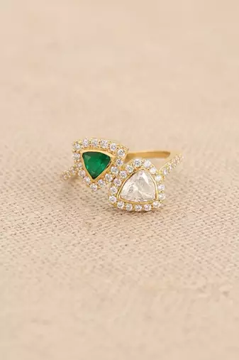 Gold plated green polki stone diamond ring