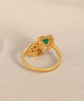 Gold plated green polki stone diamond ring 3