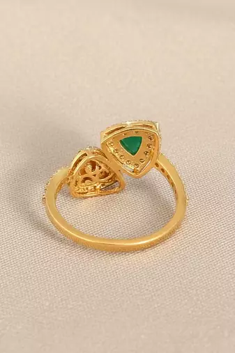 Gold plated green polki stone diamond ring