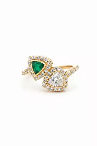 Gold plated green polki stone diamond ring