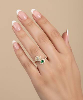 Gold plated green polki stone diamond ring 1