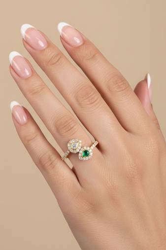 Gold plated green polki stone diamond ring