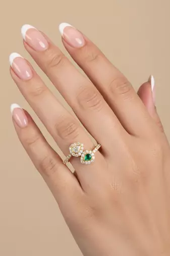 Gold plated green polki stone diamond ring