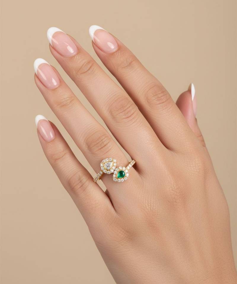 Gold plated green polki stone diamond ring