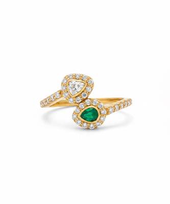 Gold plated green polki stone diamond ring 2