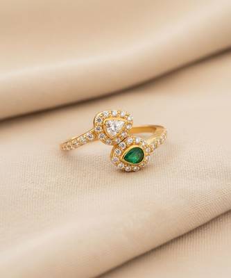 Gold plated green polki stone diamond ring 3