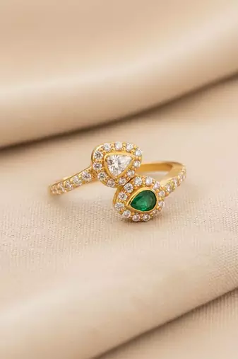 Gold plated green polki stone diamond ring