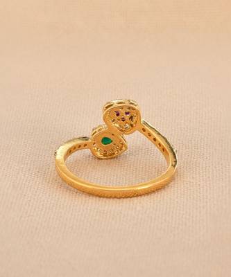 Gold plated green polki stone diamond ring 4