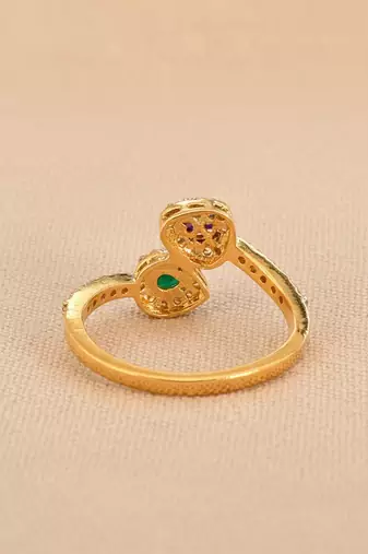 Gold plated green polki stone diamond ring