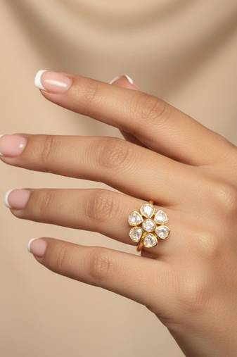 Gold plated moissanite diamond floral ring