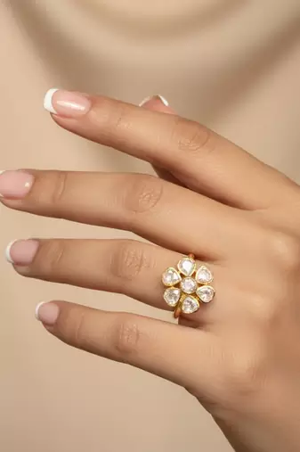 Gold plated moissanite diamond floral ring