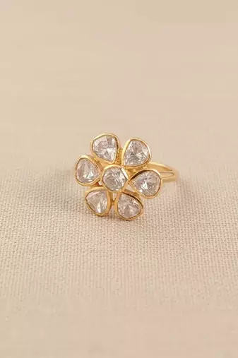 Gold plated moissanite diamond floral ring