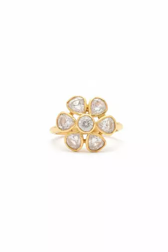 Gold plated moissanite diamond floral ring