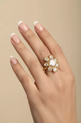 Gold plated moissanite diamond floral ring