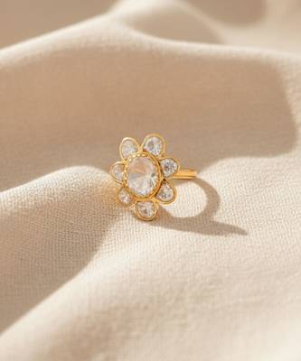 Gold plated moissanite diamond floral ring 2