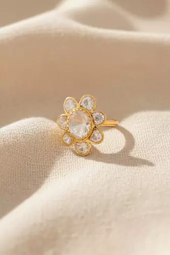 Gold plated moissanite diamond floral ring