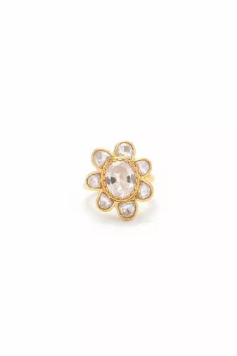 Gold plated moissanite diamond floral ring