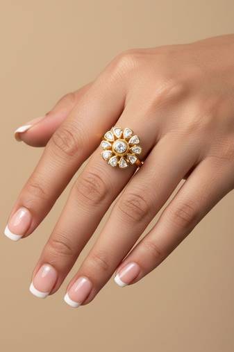 Gold plated moissanite polki diamond ring