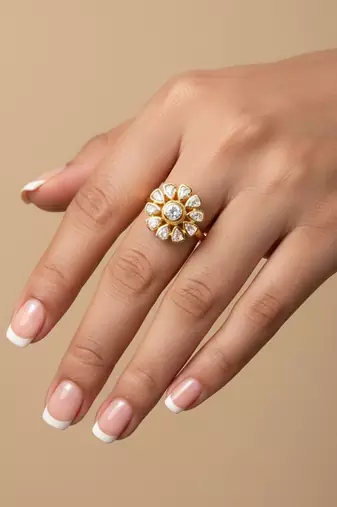 Gold plated moissanite polki diamond ring