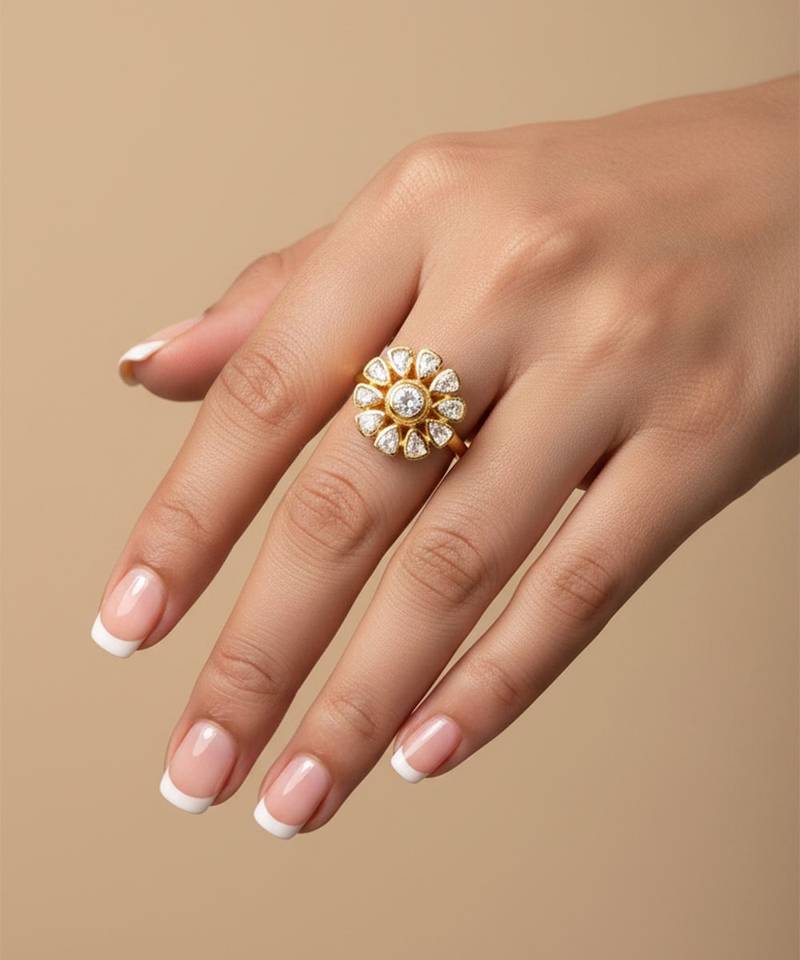 Gold plated moissanite polki diamond ring