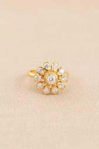 Gold plated moissanite polki diamond ring