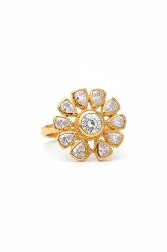Gold plated moissanite polki diamond ring